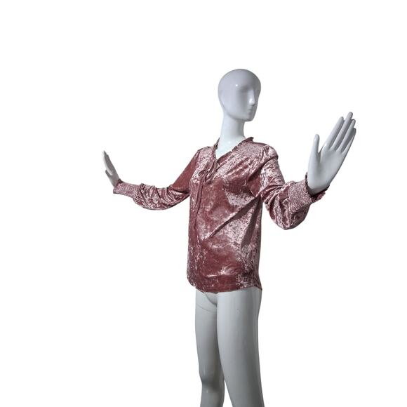 Mystree Crushed Velvet Smocked Women's size Medium Casual Career Peasant Top - Picture 5 of 15